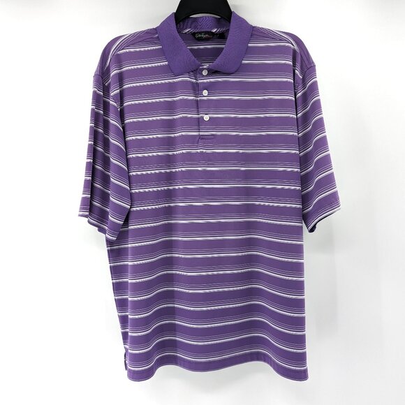 WALTER HAGEN Golf Polo Men's L Purple Striped Button Logo‎ Short Sleeve - Picture 1 of 11
